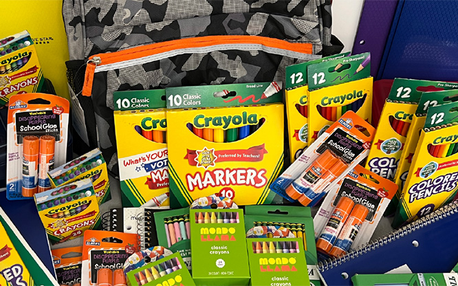 A colorful collection of school supplies.